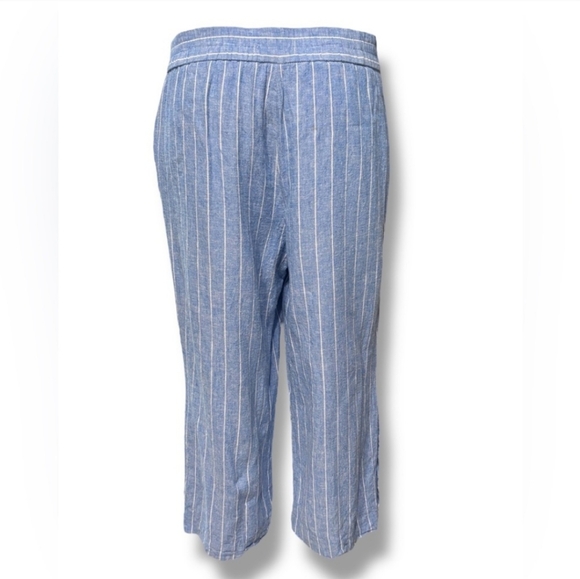 LAND N SEA Blue White Striped Linen Blend Pull On Capri Pants Button - Picture 3 of 10